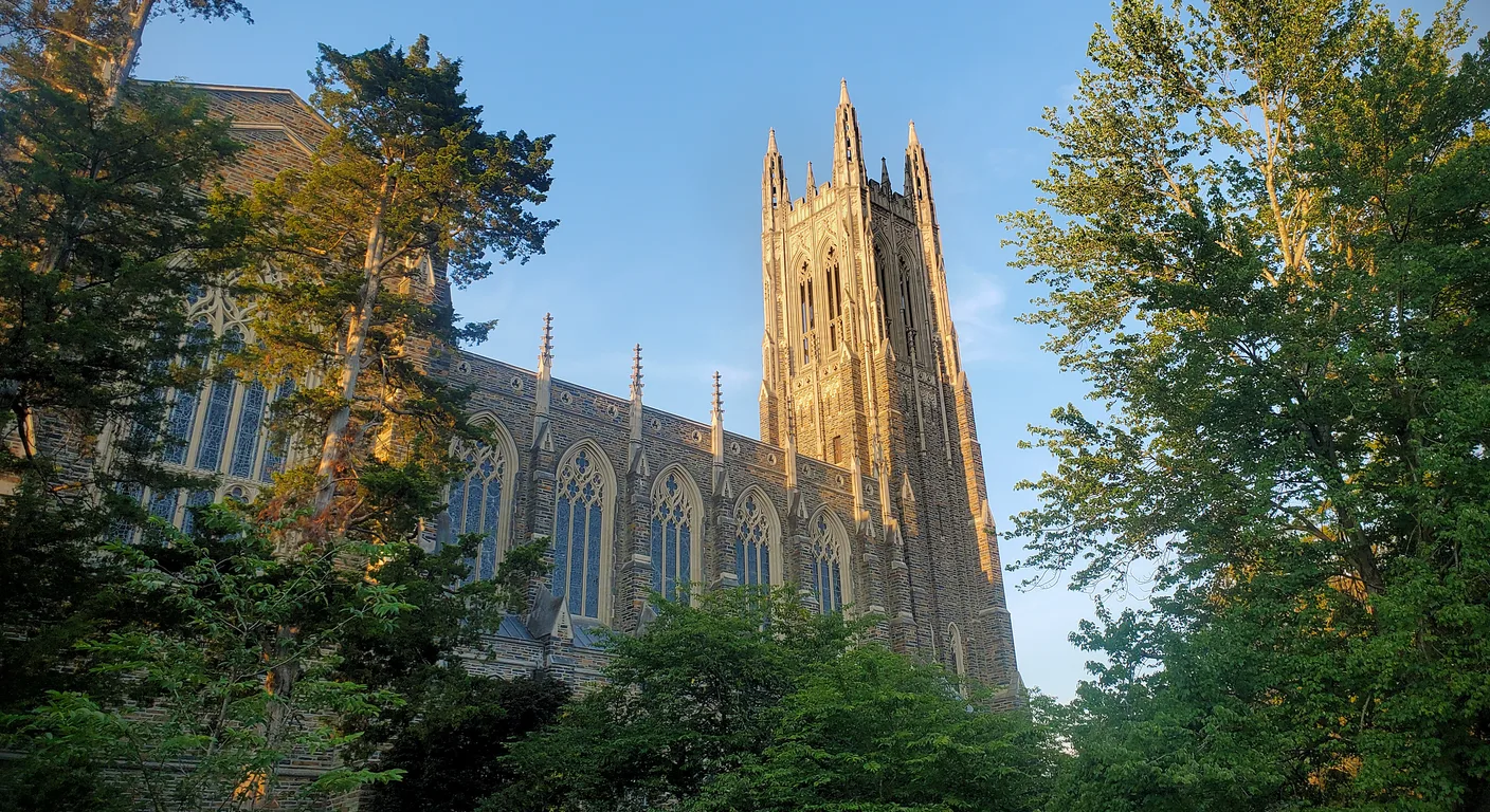 Duke University Chapel rising above West Campus in Durham