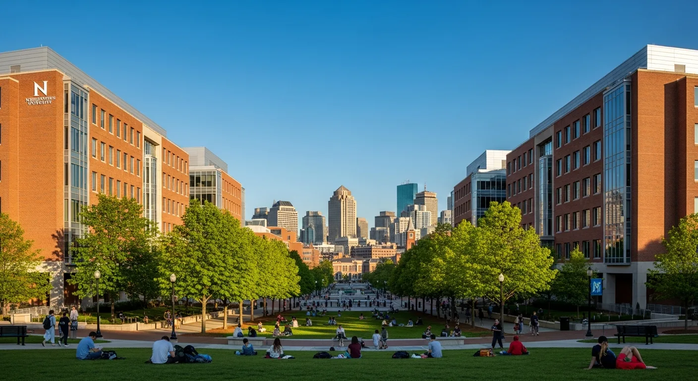 Northeastern University campus buildings along Huntington Avenue in Boston