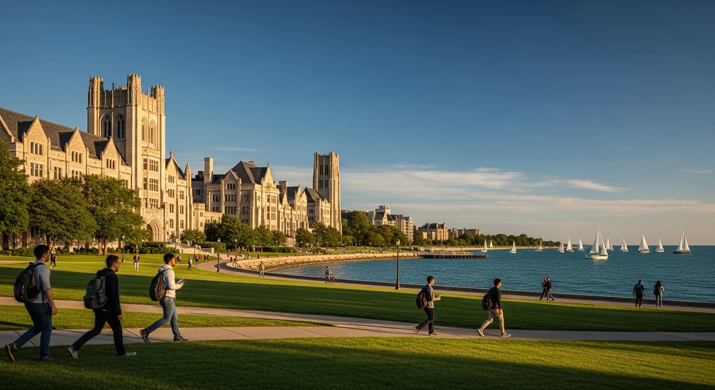 Northwestern University campus on Lake Michigan shoreline in Evanston, Illinois